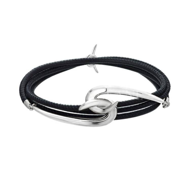 Shaun Leane Hook Sterling Silver Black Leather Bracelet - L