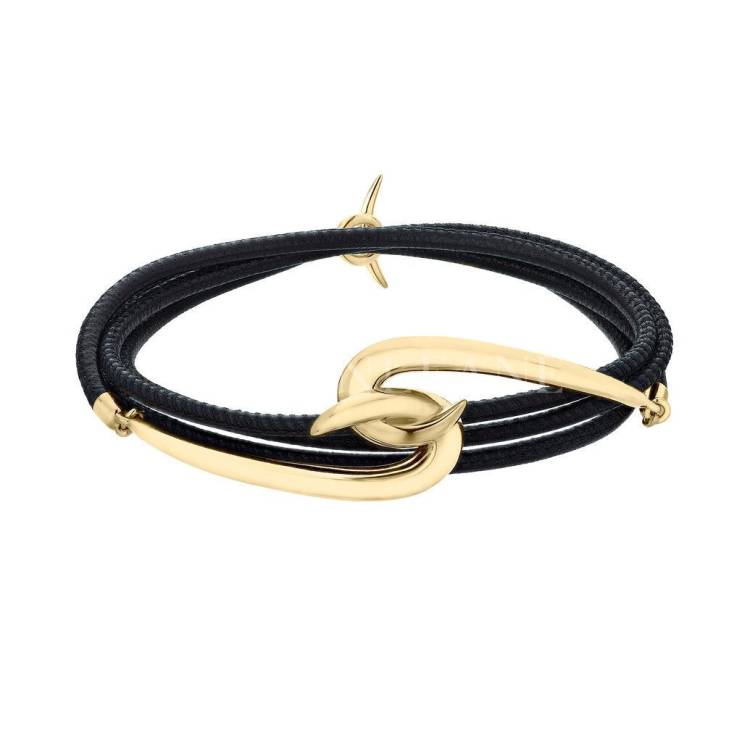 Shaun Leane Hook 18ct Yellow Gold Plated Sterling Silver Black Leather Bracelet - M