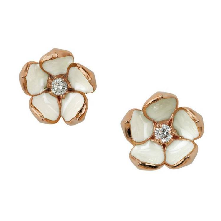 Shaun Leane 18ct Rose Gold Plated Sterling Silver 0.14ct Diamond Large Cherry Blossom Stud Earrings - Rose Gold