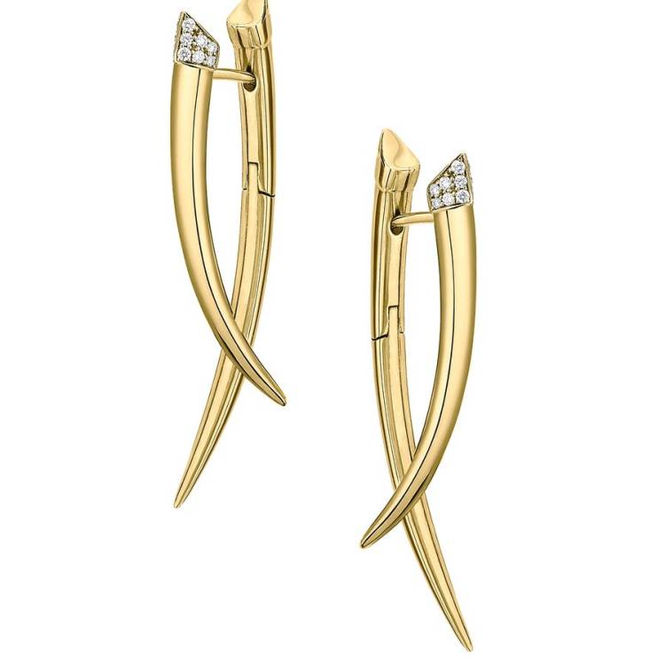 Shaun Leane Sabre 18ct Yellow Gold Plated Sterling Silver Diamond Crossover Earrings - Yellow Gold