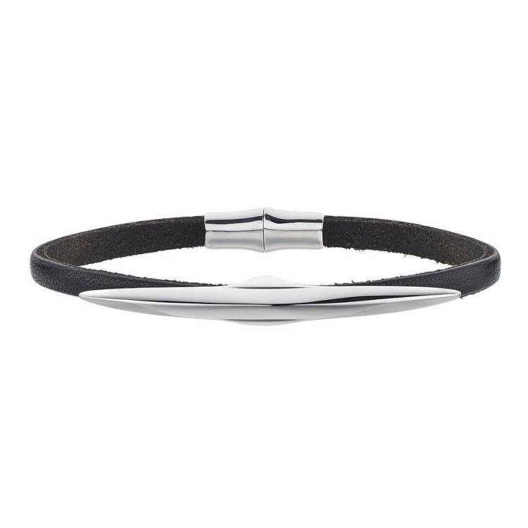 Shaun Leane Single Arc Silver Black Leather Bracelet - L