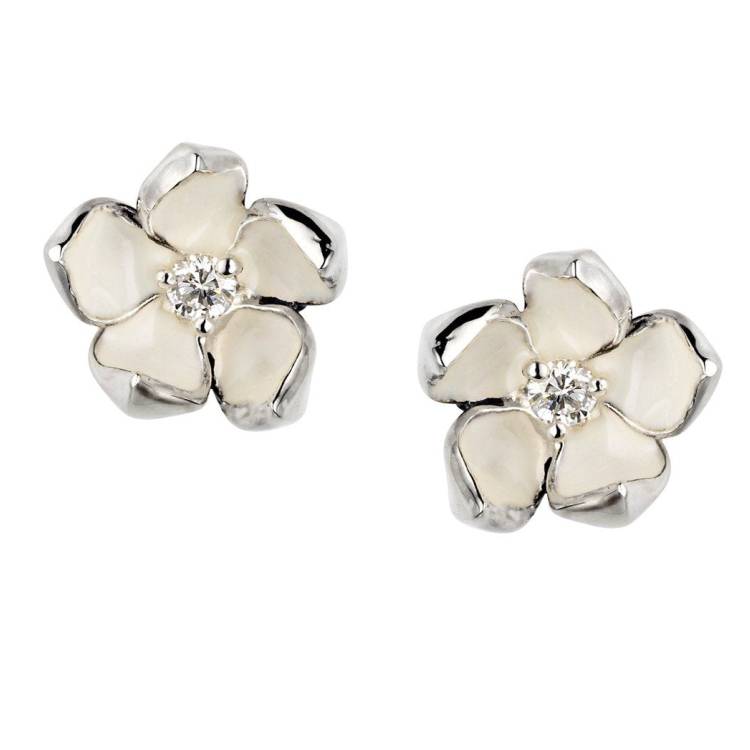 Shaun Leane Sterling Silver 0.10ct Diamond Small Cherry Blossom Stud Earrings - Silver