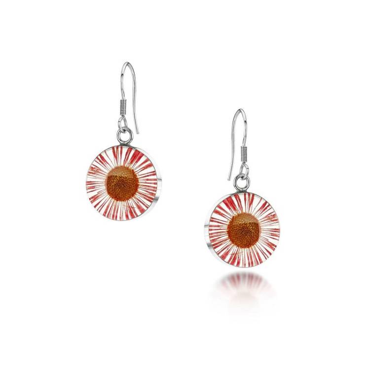 Shrieking Violet Daisy Sterling Silver Drop Earrings - Silver