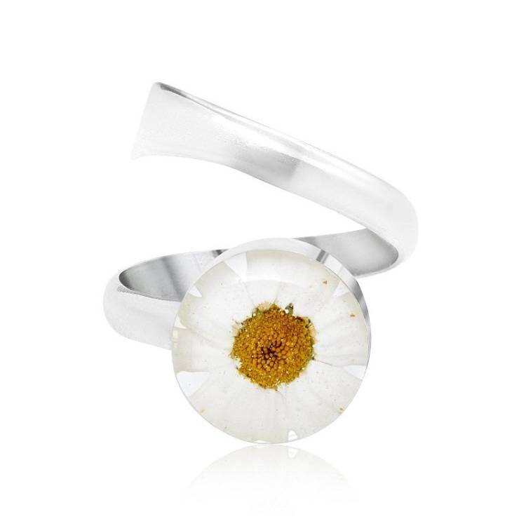Shrieking Violet Daisy Sterling Silver Round Adjustable Ring - Silver