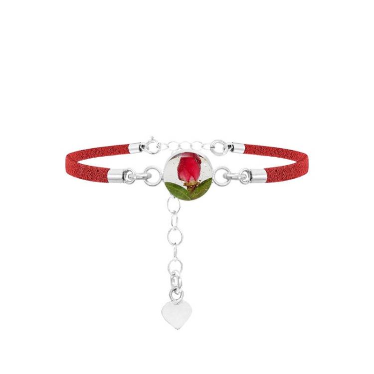 Shrieking Violet Red Rose Sterling Silver Vegan Suede Bracelet - Silver