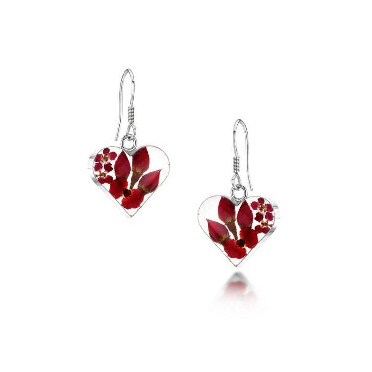 Shrieking Violet Sterling Silver Bohemia Poppy and Rose Heart Earrings - Silver