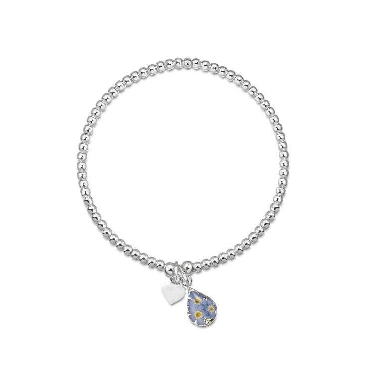 Shrieking Violet Sterling Silver Beaded Single Strand Forget Me Not Bracelet - Silver