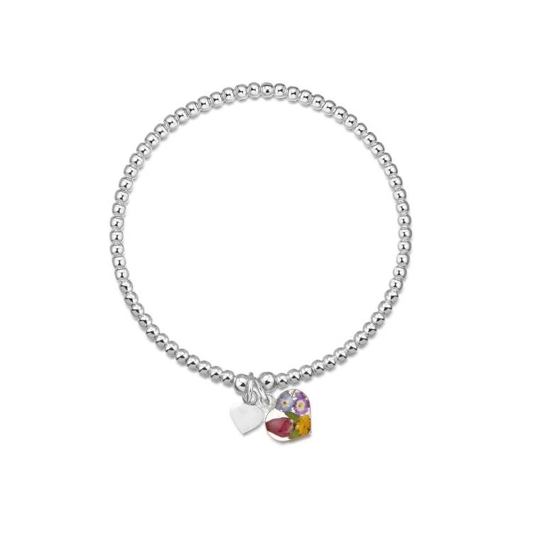 Shrieking Violet Sterling Silver Beaded Single Strand Mixed Flowers Bracelet - Silver