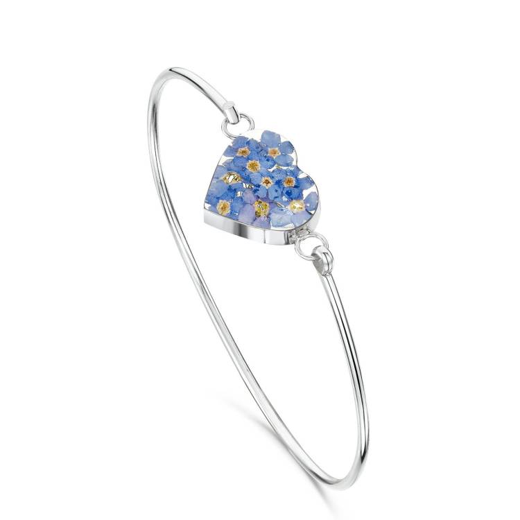 Shrieking Violet Sterling Silver Forget Me Not Heart Bangle - Option1 Value Silver