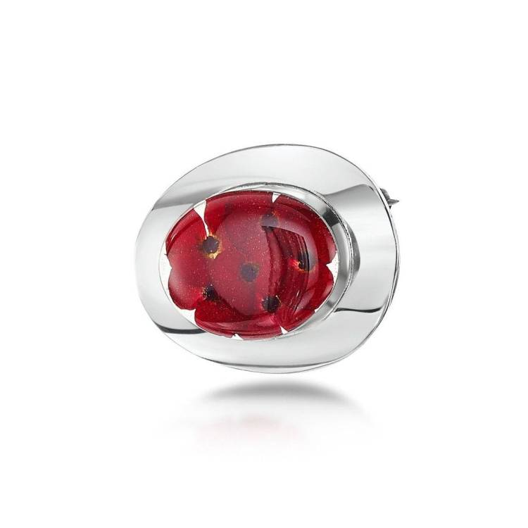 Shrieking Violet Sterling Silver Large Oval Poppy Brooch - Silver