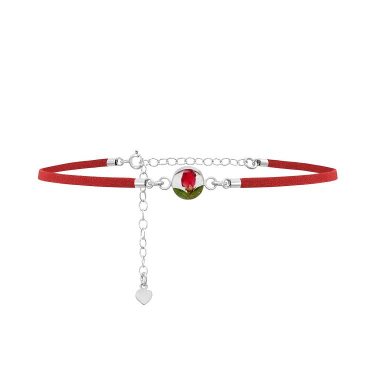 Shrieking Violet Sterling Silver Leather Look Rose Charm Choker Necklace - Silver
