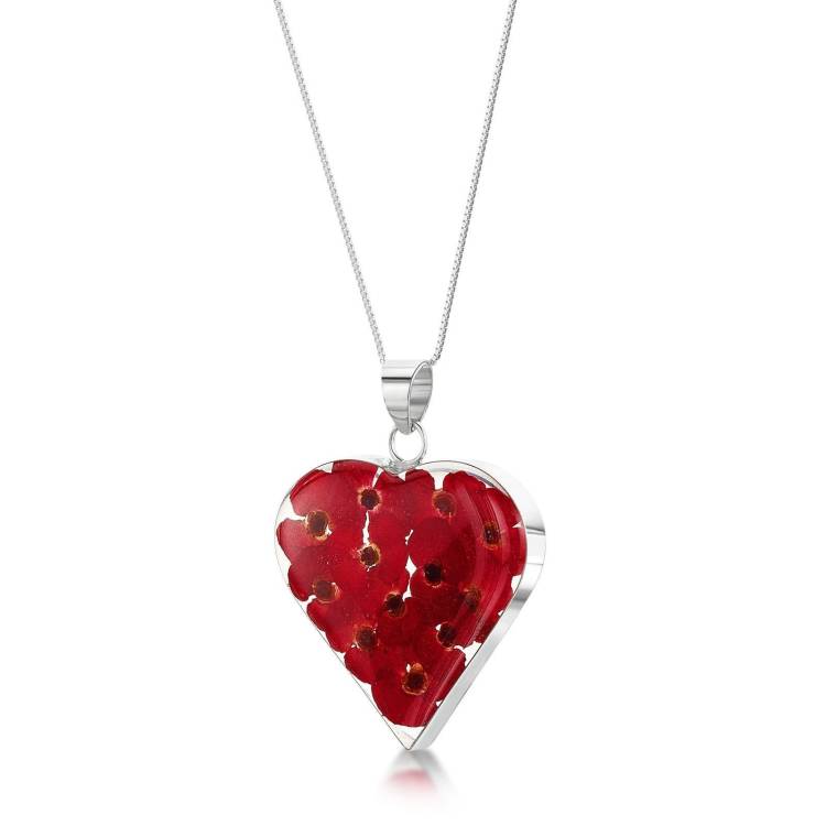 Shrieking Violet Sterling Silver Poppy Large Heart Necklace - Silver