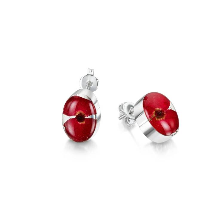 Shrieking Violet Sterling Silver Poppy Oval Stud Earrings - Silver