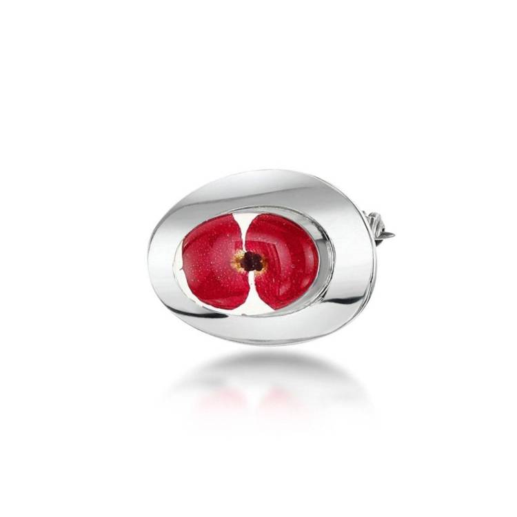 Shrieking Violet Sterling Silver Small Oval Poppy Brooch - Silver