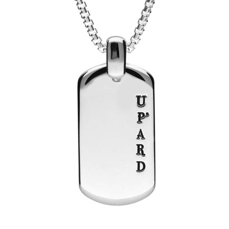 Shrovetide Sterling Silver Up'ard Dog Tag Pendant - Silver