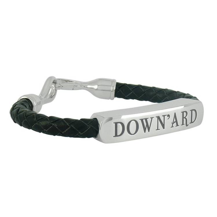 Shrovetide Sterling Silver Leather Gents Down'ard Black Bracelet D - Silver