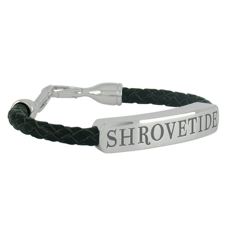 Shrovetide Sterling Silver Leather Gents Black Bracelet D - Silver
