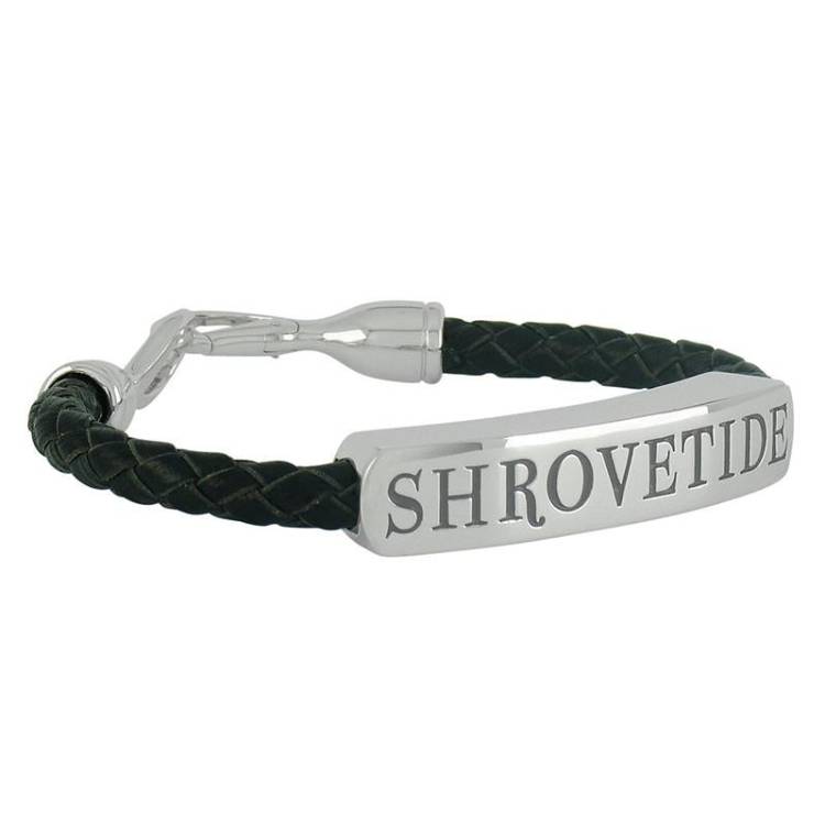 Shrovetide Sterling Silver Leather Ladies Black Bracelet D - Silver