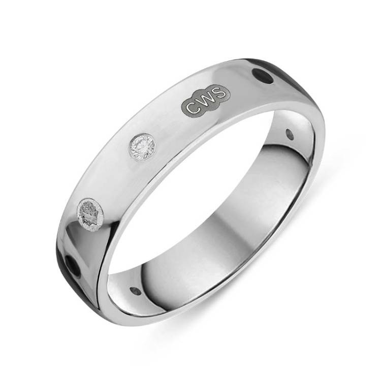 Sterling Silver 0.08ct Diamond Whitby Jet King's Coronation Hallmark 5mm Ring - Y