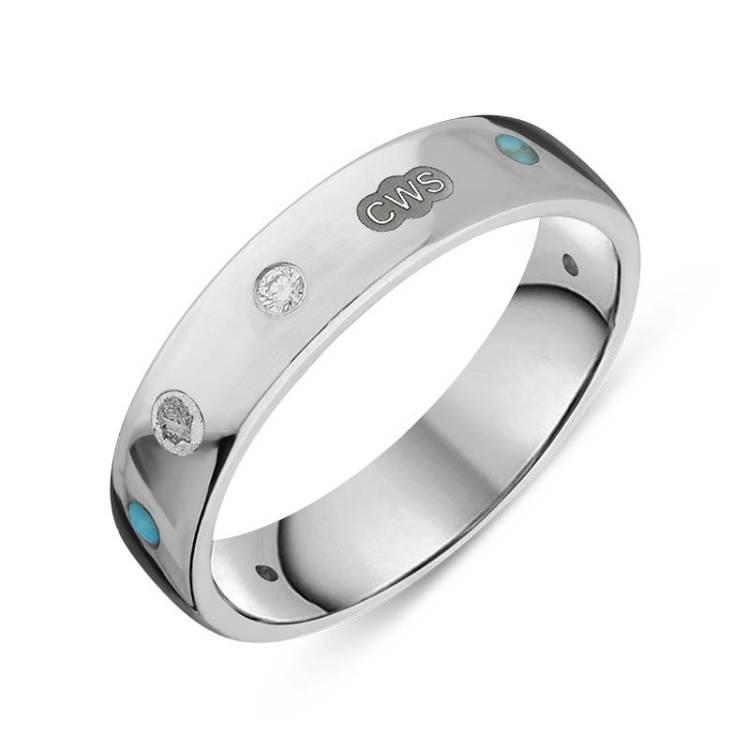Sterling Silver 0.08ct Diamond Turquoise King's Coronation Hallmark 5mm Ring - W