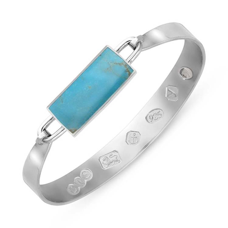 Sterling Silver Turquoise King's Coronation Hallmark Wide Oblong Bangle