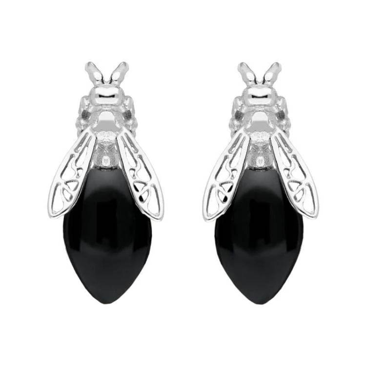 Sterling Silver Whitby Jet Bee Stud Earrings