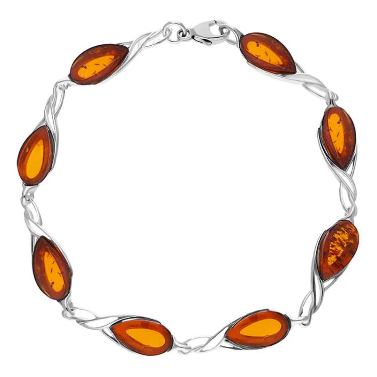 Sterling Silver Amber Celtic Eight Stone Pear Celtic Bracelet - Silver