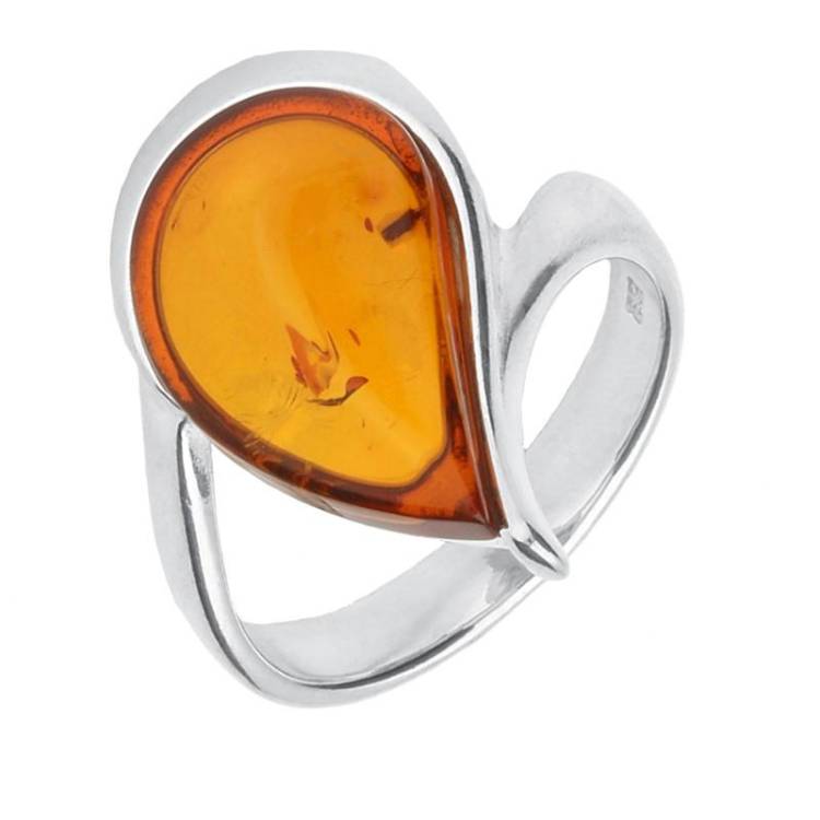 Sterling Silver Amber Pear Twist Ring - Option1 Value Silver