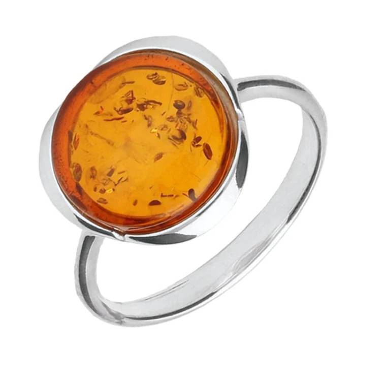 Sterling Silver Amber Round Tapered Ring - Silver