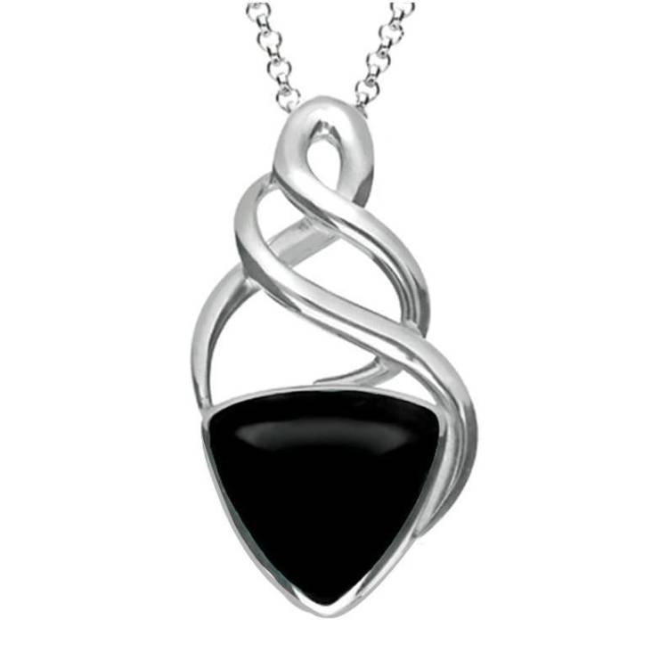 Sterling Silver Whitby Jet Curved Triangle Celtic Necklace