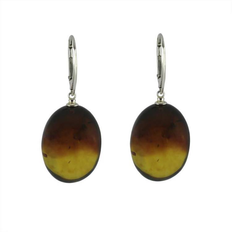 Sterling Silver Baltic Amber Egg Drop Earrings - Silver