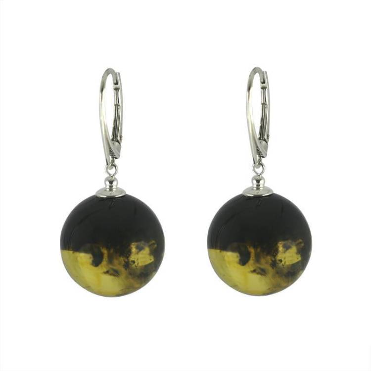 Sterling Silver Baltic Green Amber Bead Drop Earrings - Silver