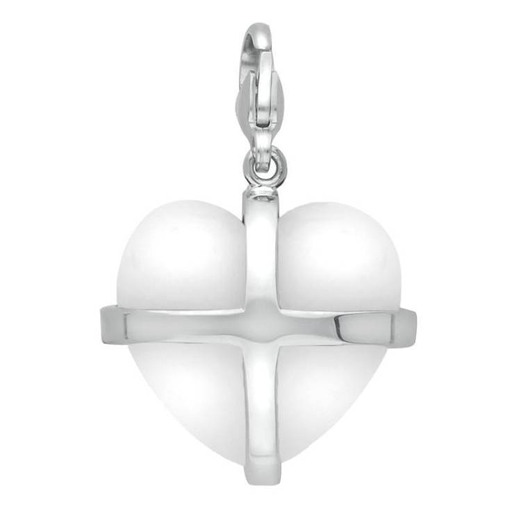 Sterling Silver Bauxite Large Cross Heart Charm - Silver