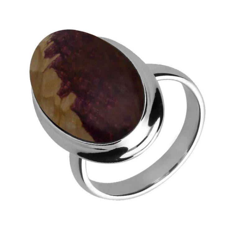 Sterling Silver Blue John Domed Oval Ring - Silver