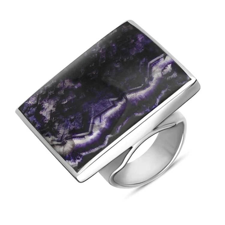 Sterling Silver Blue John King's Coronation Hallmark Large Square Ring - W