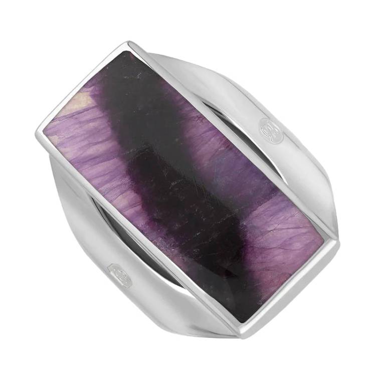 Sterling Silver Blue John King's Coronation Hallmark Medium Oblong Ring D - P