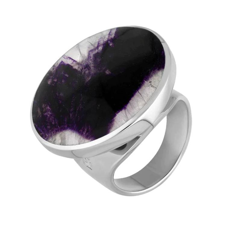 Sterling Silver Blue John King's Coronation Hallmark Medium Round Ring D - I
