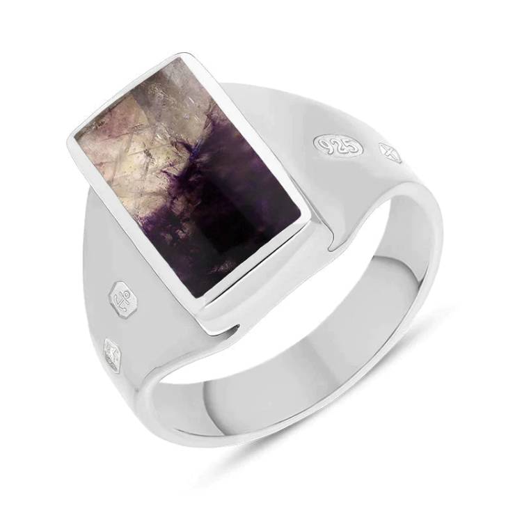 Sterling Silver Blue John King's Coronation Hallmark Small Oblong Ring D - Y