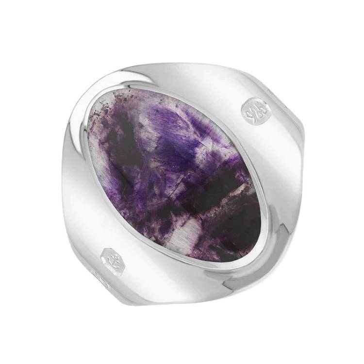 Sterling Silver Blue John King's Coronation Hallmark Small Oval Ring D - J