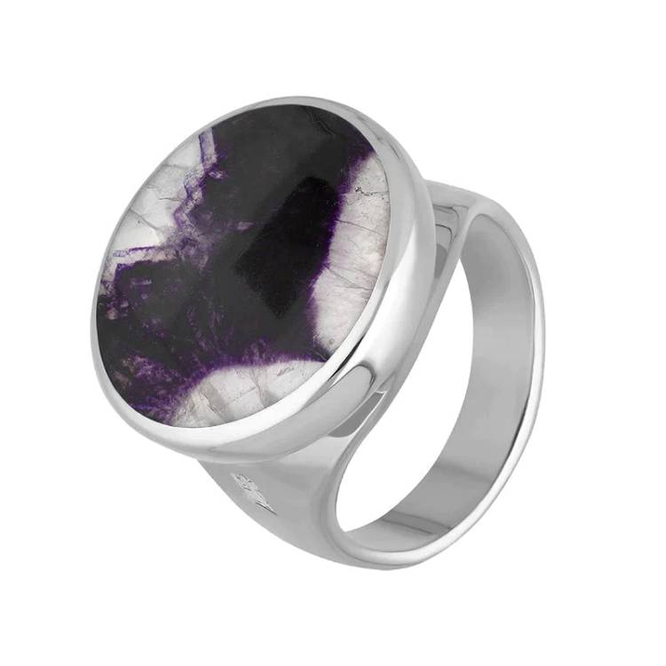 Sterling Silver Blue John King's Coronation Hallmark Small Round Ring D - Z