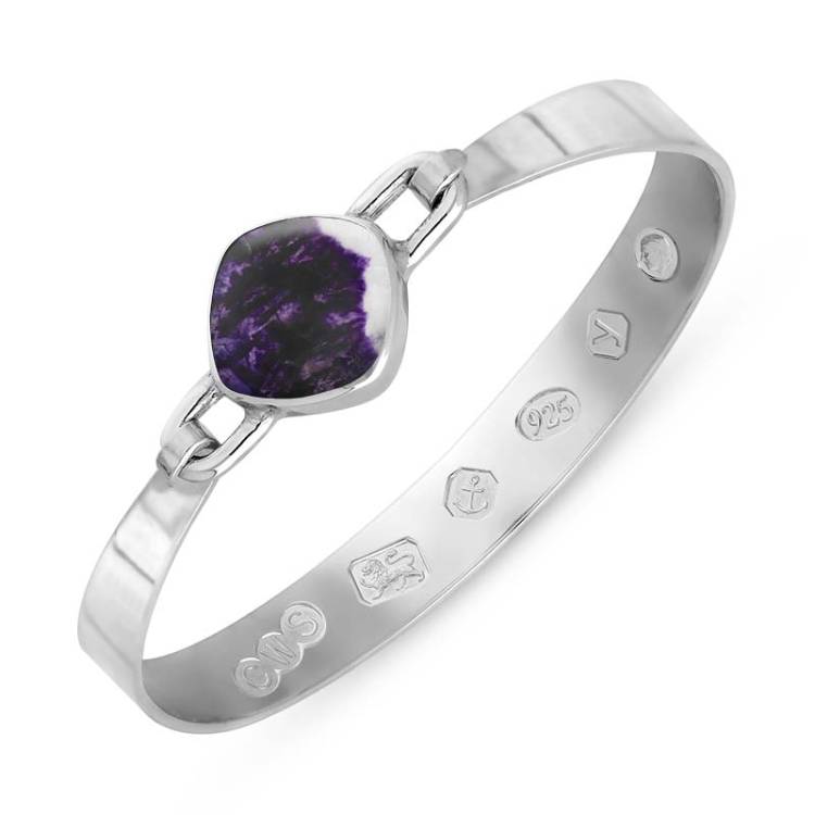 Silver Blue John King's Coronation Hallmark Wide Cushion Bangle