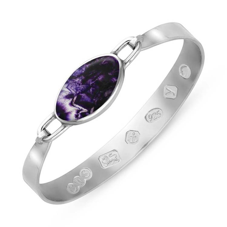 Silver Blue John King's Coronation Hallmark Wide Oval Bangle