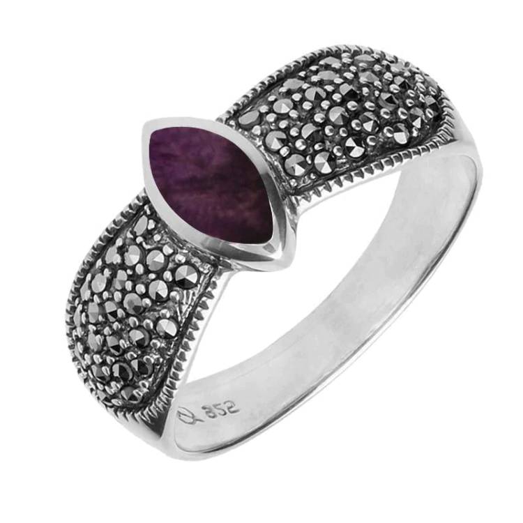 Sterling Silver Blue John Marcasite Shoulder Ring - Option1 Value Silver