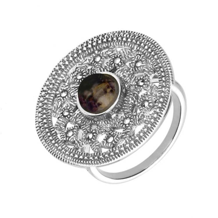 Sterling Silver Blue John Marcasite Shield Ring - Silver