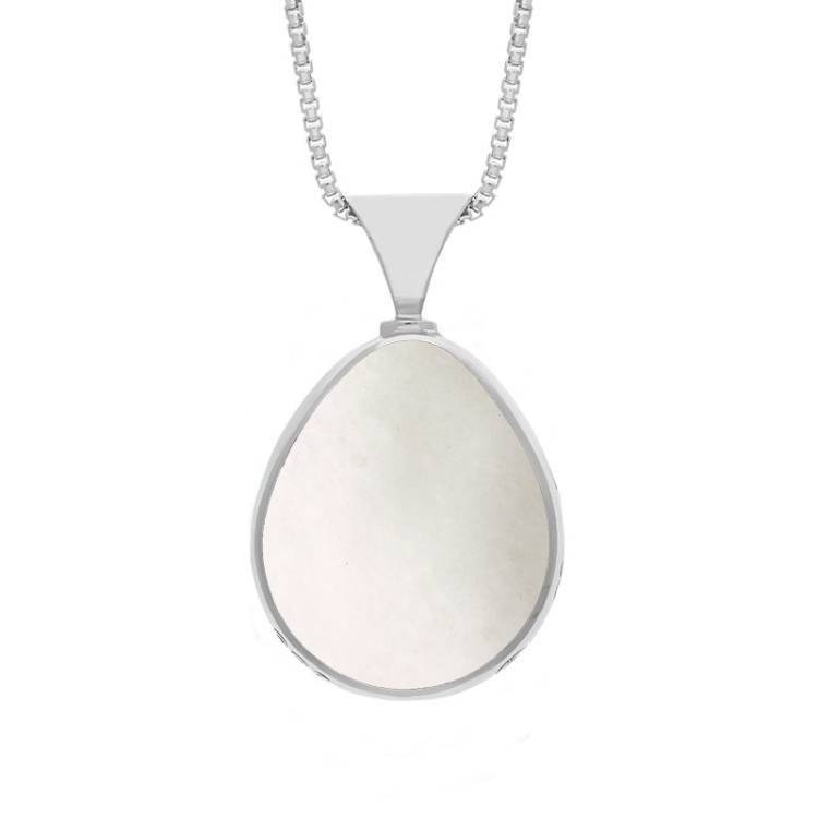Sterling Sterling Silver Blue John Mother of Pearl King's Coronation Hallmark Double Sided Pear-shaped Necklace
