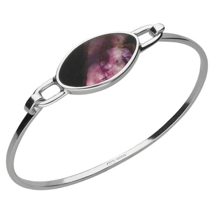 Sterling Silver Blue John Oval Slim Bangle - Option1 Value Silver