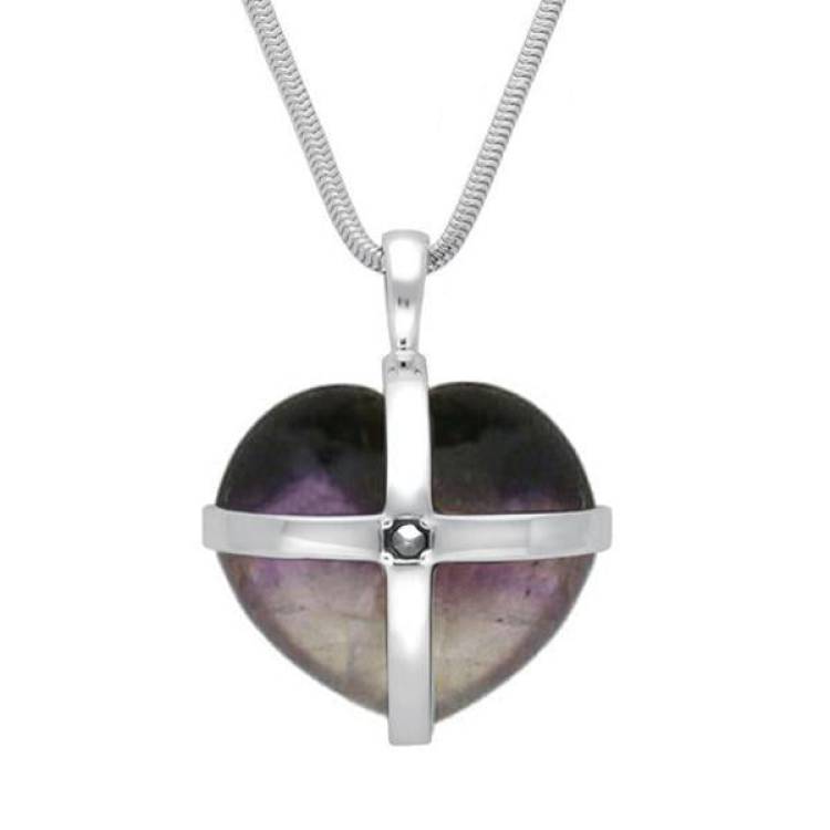 Sterling Silver Blue John One Pearl Medium Cross Heart Necklace - Option1 Value Silver