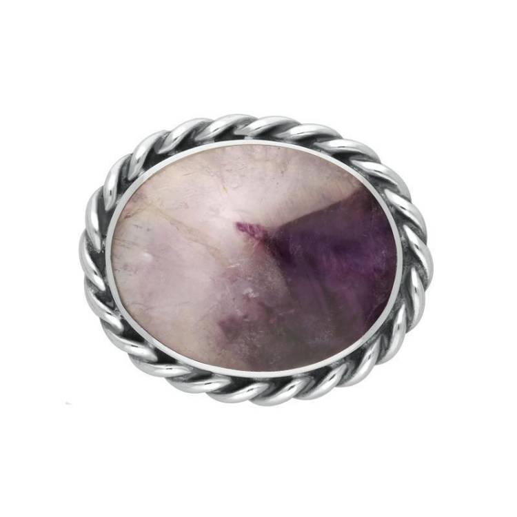 Sterling Silver Blue John Rope Edge Oval Brooch - Option1 Value Silver