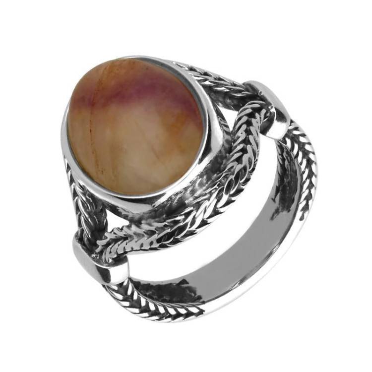 Sterling Silver Blue John Oval Split Shoulder Foxtail Ring D - Option1 Value Silver