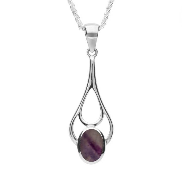 Sterling Silver Blue John Oval Spoon Necklace - Silver